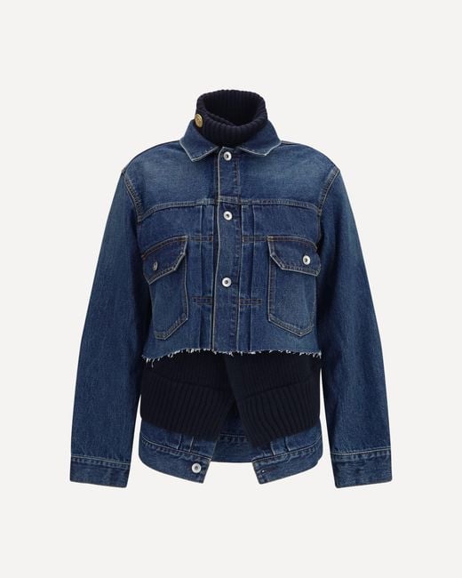 Sacai Blue Denim Jacket With Wool Knit Layer