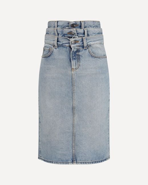 Fiorucci Blue Midi Denim Skirt With Triple Layer