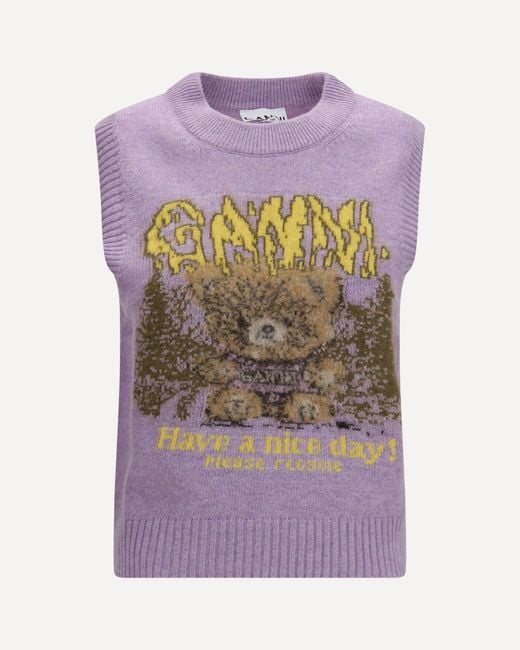 Ganni Purple Teddy Alpaca And Wool-Blend Vest
