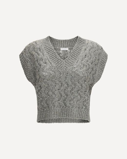 Brunello Cucinelli Gray Silk Blend Sequined Vest