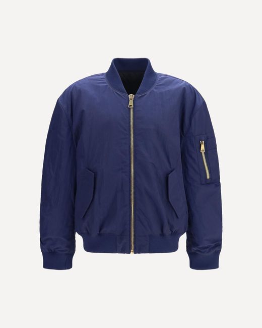 Balmain Blue Nylon Bomber Jacket With Embroidered Back Logo for men