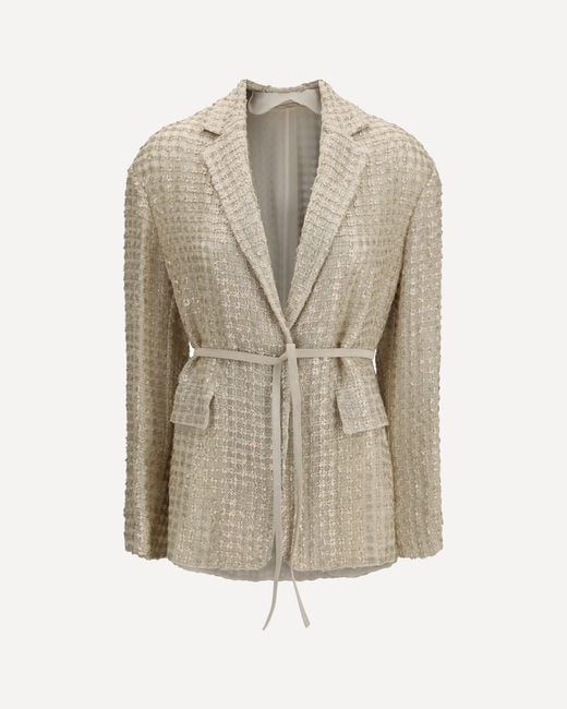 Brunello Cucinelli Natural Silk Organza Jacket With Dazzling Net Embroidery
