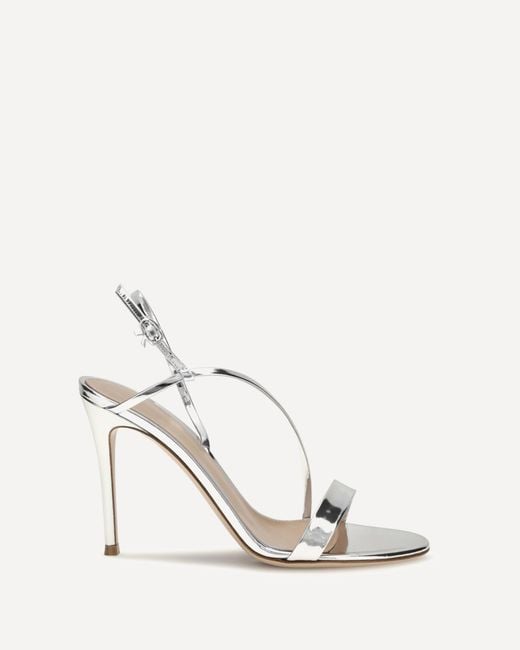 Gianvito Rossi White Manhattan Metallic-Effect Leather Sandals