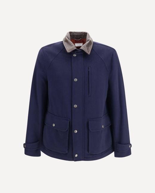 Brunello Cucinelli Blue Virgin Wool Jacket Withnappa Inserts for men