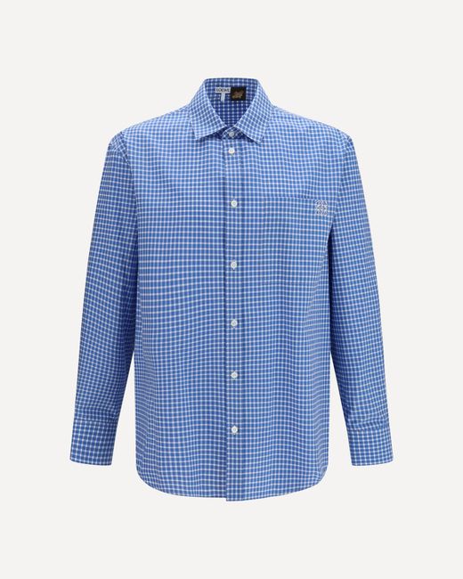 Loewe Blue Textured Cotton Check Shirt for men