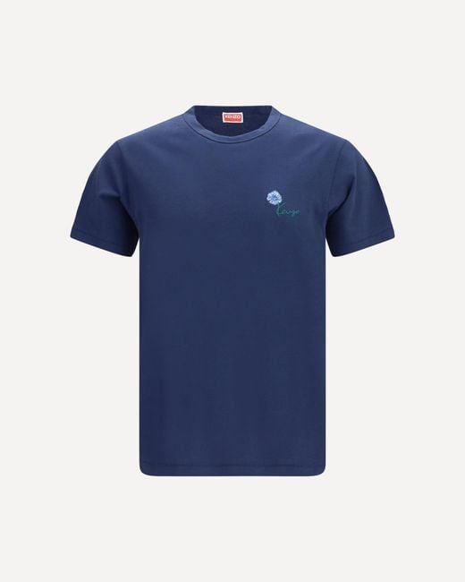 KENZO Blue Tulip Embroidered Cotton T-Shirt for men