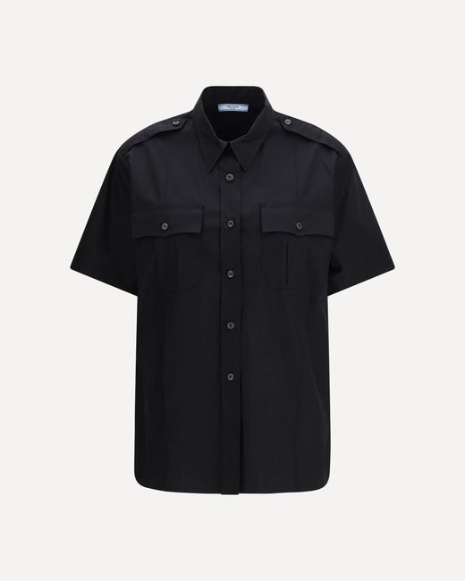 Prada Black Short-Sleeve Poplin Shirt