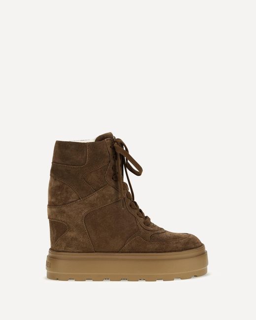 Casadei Brown Lace-Up Wedge Sneakers