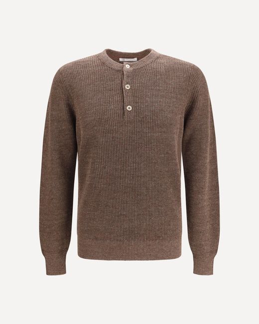 Brunello Cucinelli Brown Cotton And Linen Henley Sweater for men