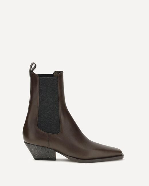 Brunello Cucinelli Black Leather Ankle Boots