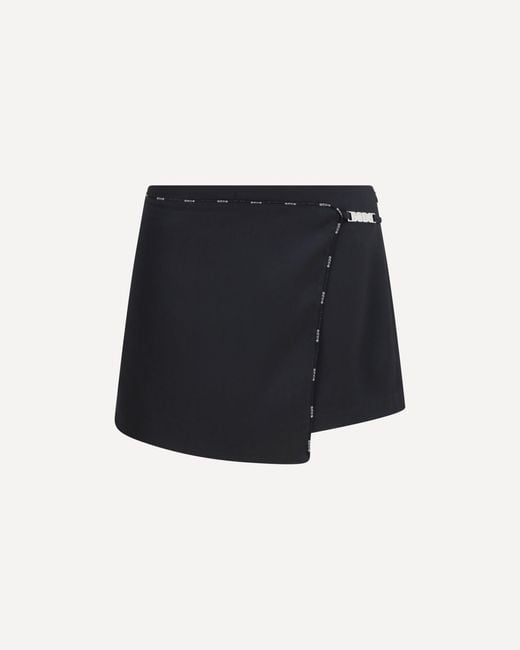 Gcds Black Satin Mini Skirt-Shorts With Logo Trim