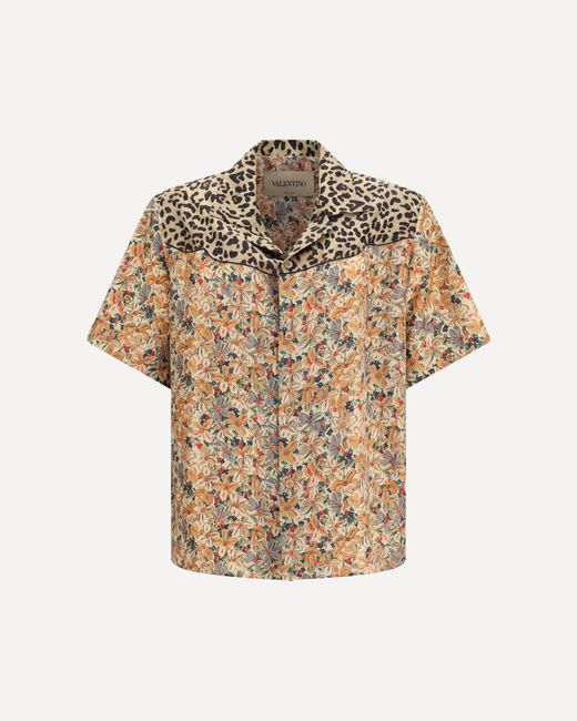 Valentino Natural Short-Sleeve Floral And Leopard Print Shirt for men