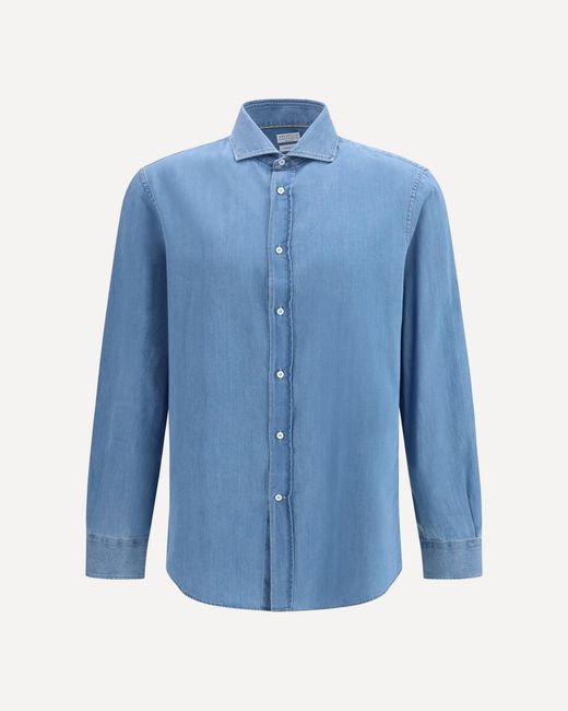 Brunello Cucinelli Blue Cotton Denim Shirt for men
