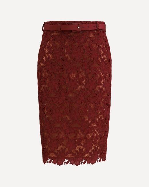 Self-Portrait Red Guipure Lace Midi Skirt