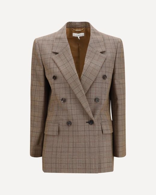 Chloé Brown Checked Double-Breasted Blazer
