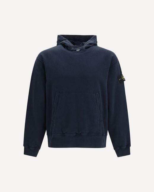 Stone Island Blue Hooded Sweatshirt With Front Pocket for men
