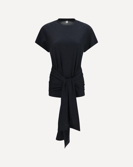 Totême Blue Draped-Waist Jersey T-Shirt