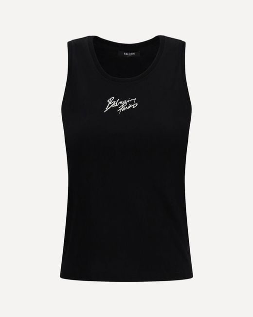 Balmain Black Paris Brush Print Tank Top