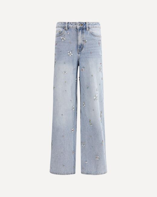 Jeans Wide Leg Con Strass di Self-Portrait in Blue