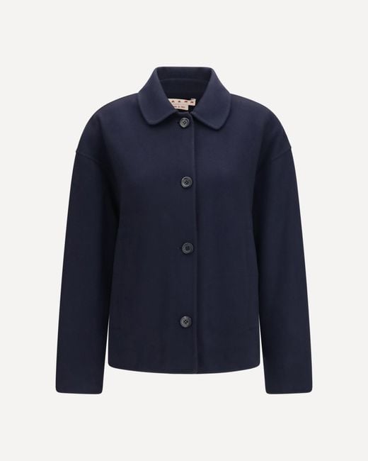 Marni Blue Wool Jacket With Logo Embroidery