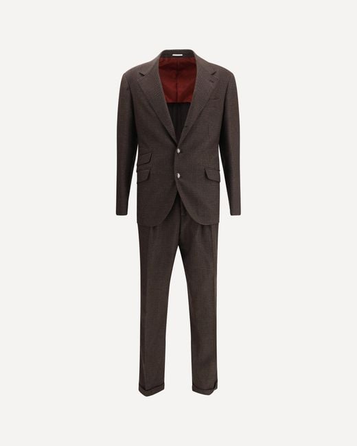 Brunello Cucinelli Brown Prince Of Wales Suit for men