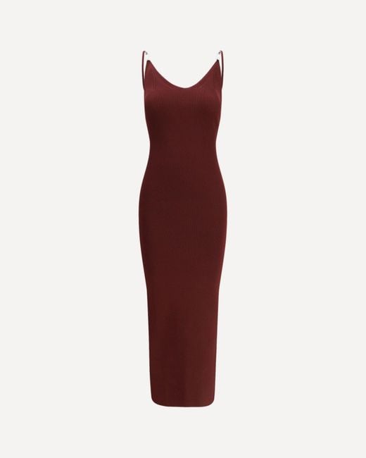 Versace Red Safety Pin Slip Midi Dress