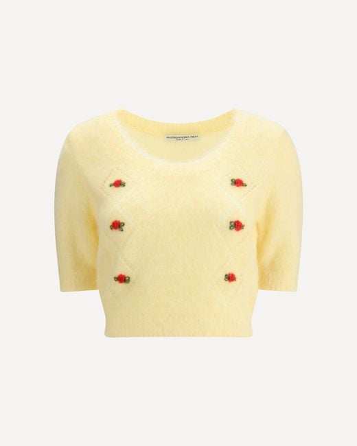 Alessandra Rich Yellow Short Sleeve Mohair Sweater