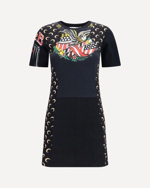 MARINE SERRE Black Fitted Recycled Jersey Dress