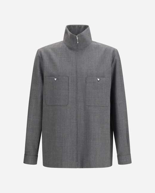 Valentino Gray Mouliné Wool Shirt Jacket for men