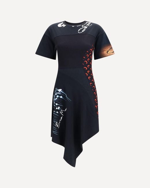 MARINE SERRE Blue Asymmetric Recycled Jersey Dress