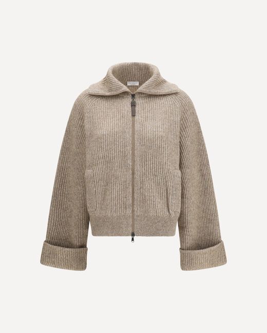 Brunello Cucinelli Natural High-Neck Sweater With Wide Sleeves
