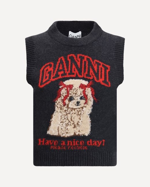 Ganni Black Graphic Wool Vest
