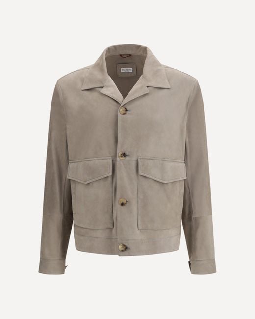 Brunello Cucinelli Gray Suede Jacket for men