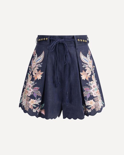 Zimmermann Blue Rhiannon Tuck Shorts