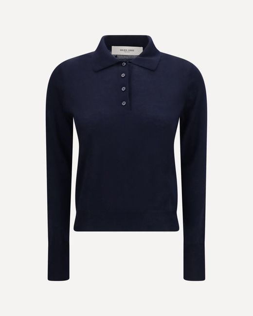 Golden Goose Deluxe Brand Blue Long Sleeve Merino Wool Polo