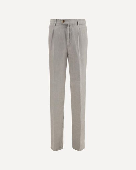 Brunello Cucinelli Gray Garment Dyed Ginen Gabardine Pants for men
