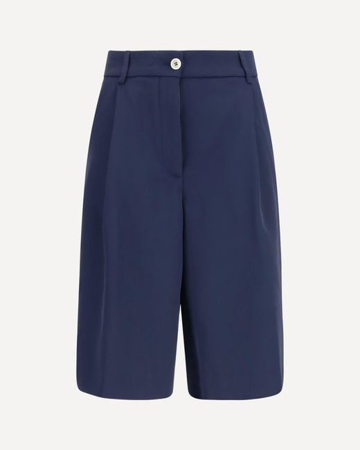 Cruna Blue Pleated Bermuda Shorts