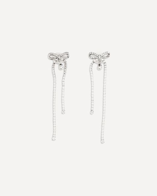 Self-Portrait Natural Crystal Bow And Pearl Drop Earrings