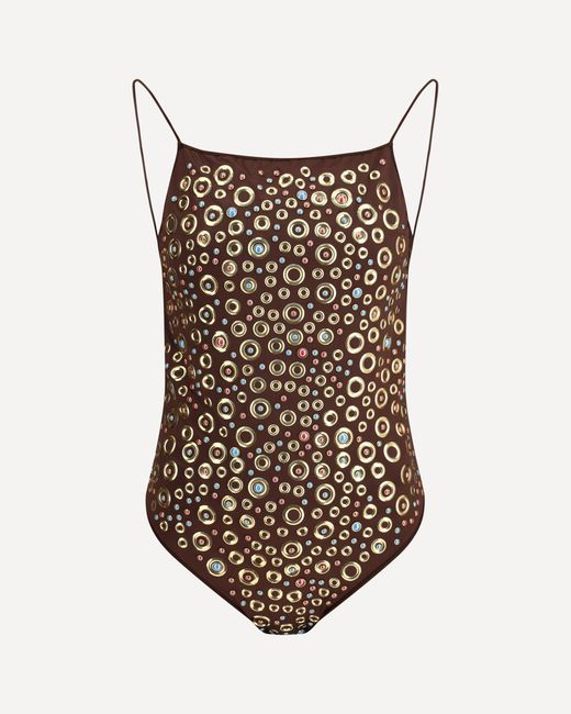 Oseree Brown Sequin One-Piece Swimsuit