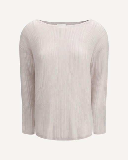 Allude White Rib-Knit Crew-Neck Sweater