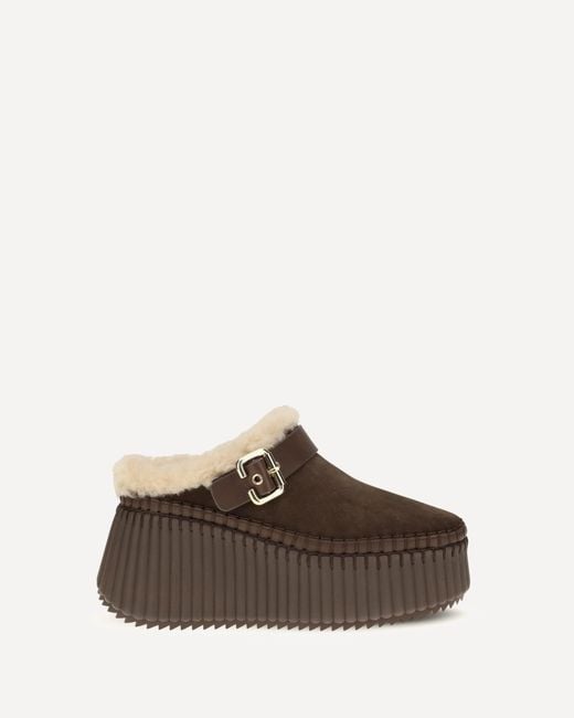 Chloé Brown Nama Wedge Mules