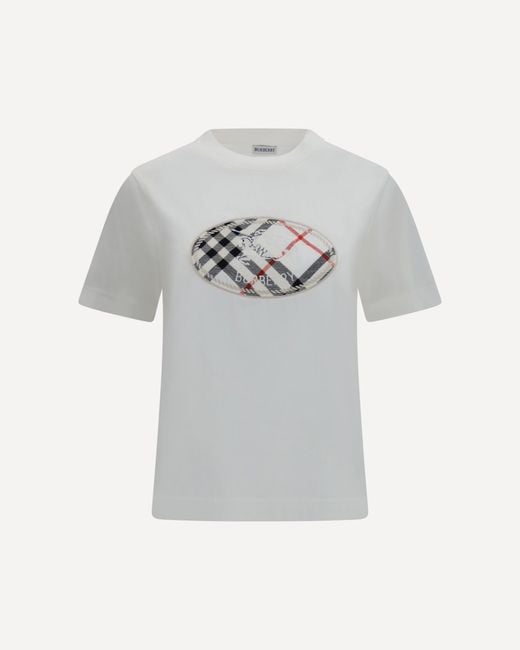 Burberry Gray Knight Stamp Check Cotton T-Shirt