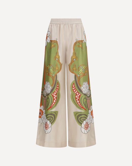 LaDoubleJ White Printed Silk Palazzo Pants