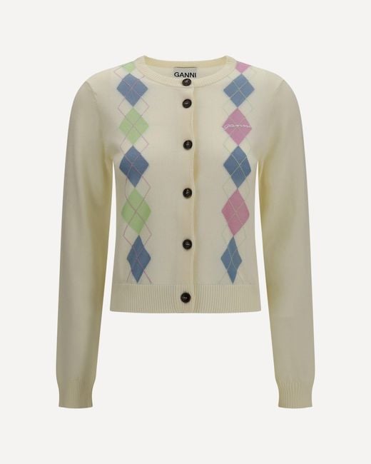 Ganni Blue Diamond-Pattern Cardigan