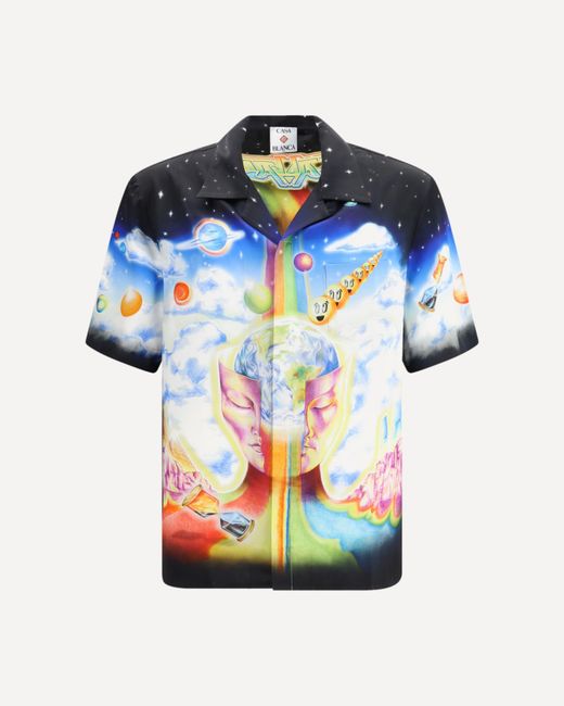 Casablanca Blue Cuban Shirt With Graphic Print for men
