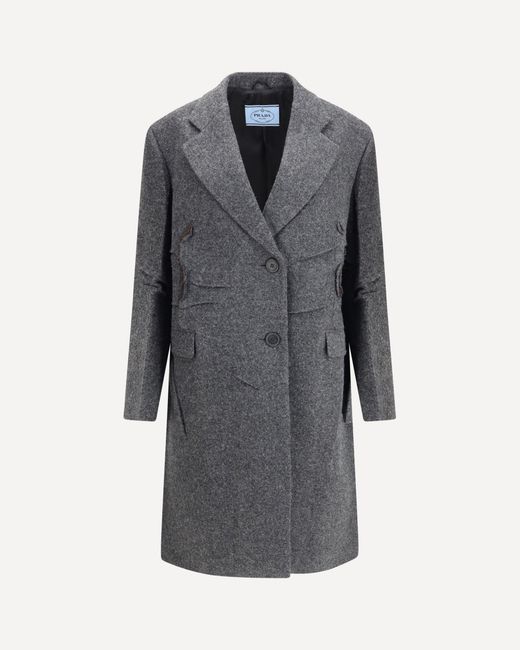 Prada Gray Single-Breasted Shetland Wool Coat