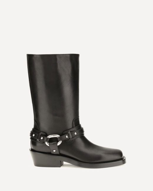 Rabanne Black Leather Buckle Snkle Boots