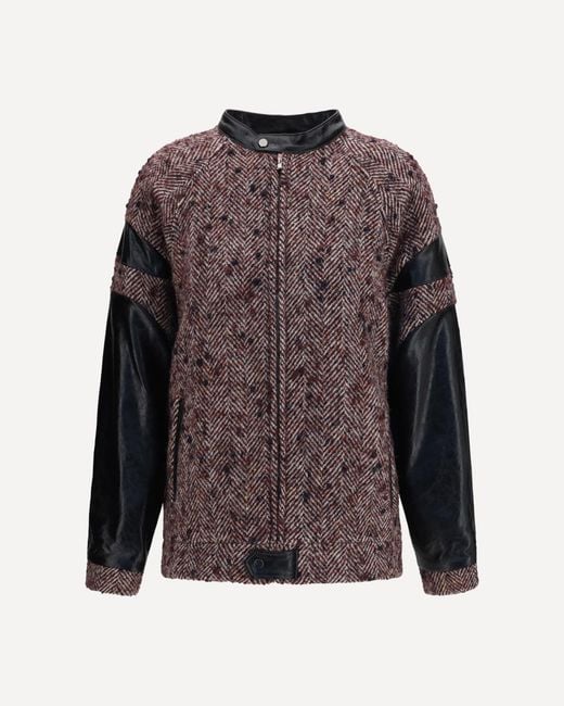 Kristina Ti Purple Virgin Wool Blend Jacket With Leather Sleeves