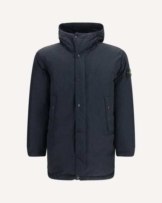 Stone Island Blue Long Down Jacket for men