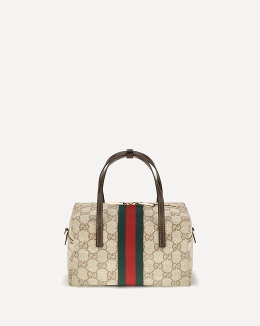 Gucci Natural Mini Boston Handbag With Web Stripe